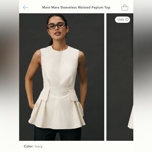 Anthropologie Ivory Sleeveless Peplum Blouse NWT